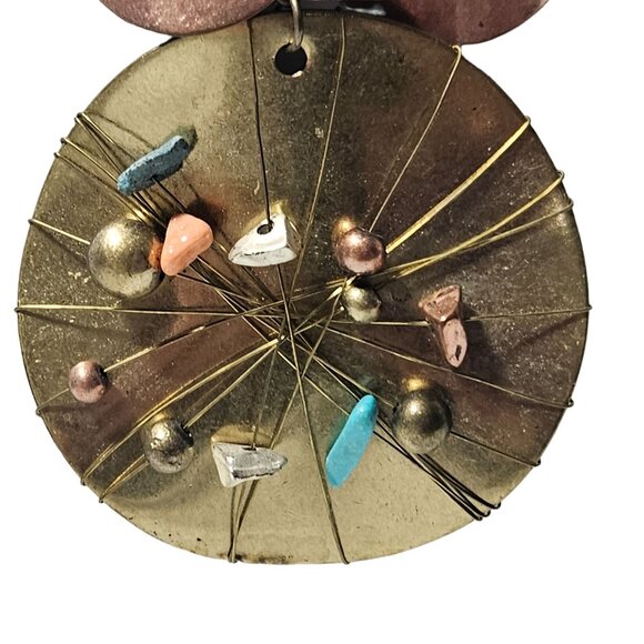 Art Deco Handcrafted Mixed Metal Pendant Statement Necklace Colorful Beads Women - Picture 3 of 7